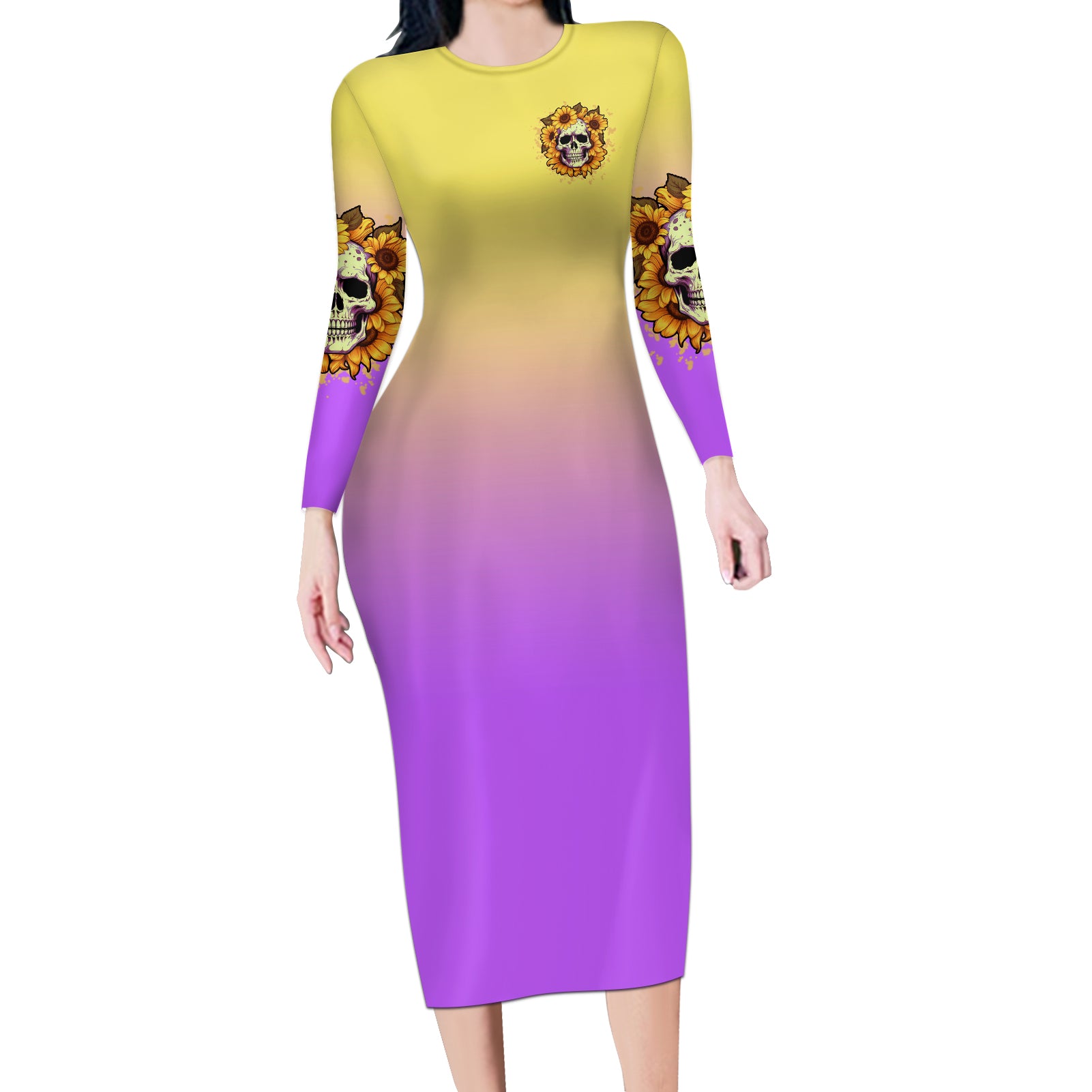 im-blunt-because-god-rolled-me-sunflower-long-sleeve-bodycon-dress