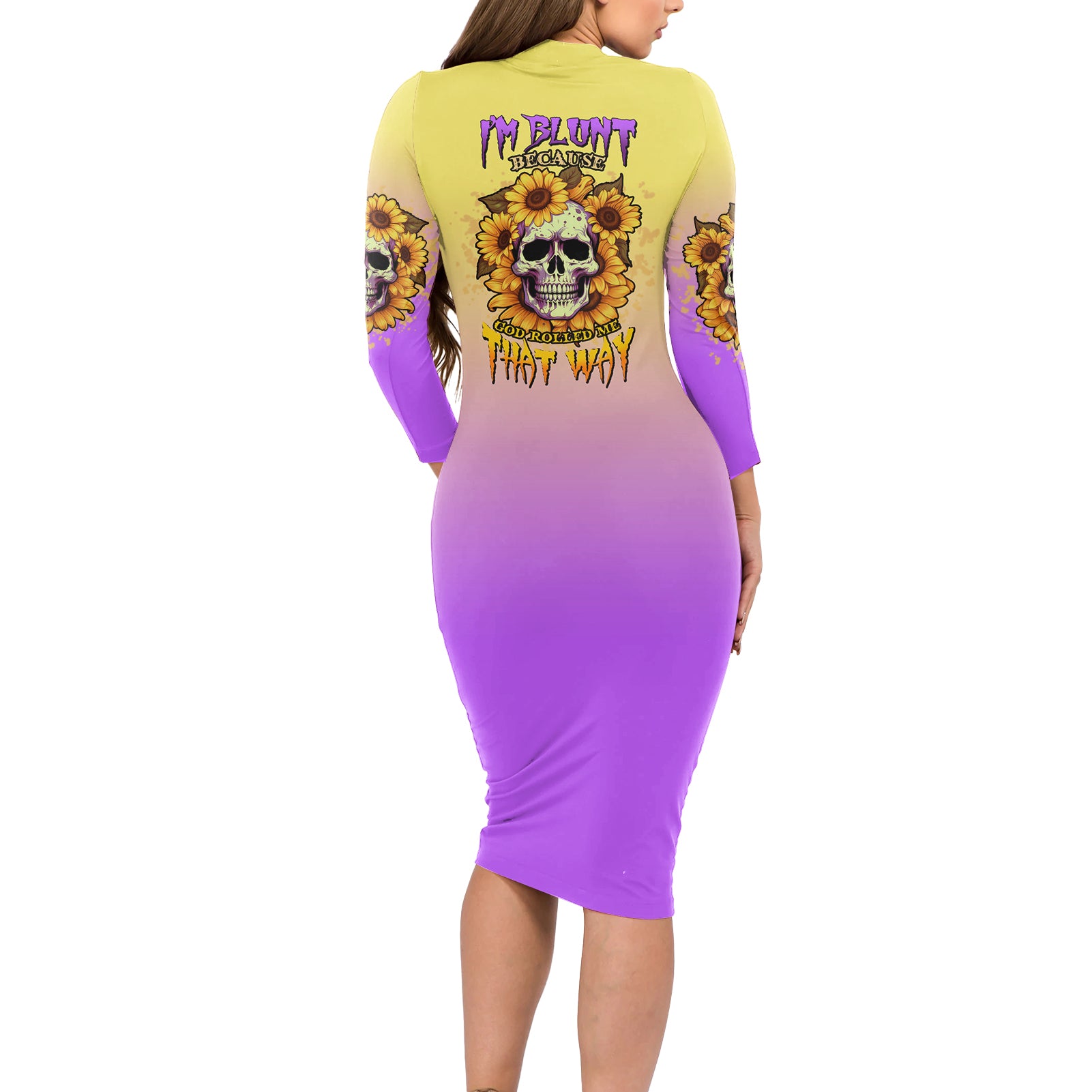 im-blunt-because-god-rolled-me-sunflower-long-sleeve-bodycon-dress