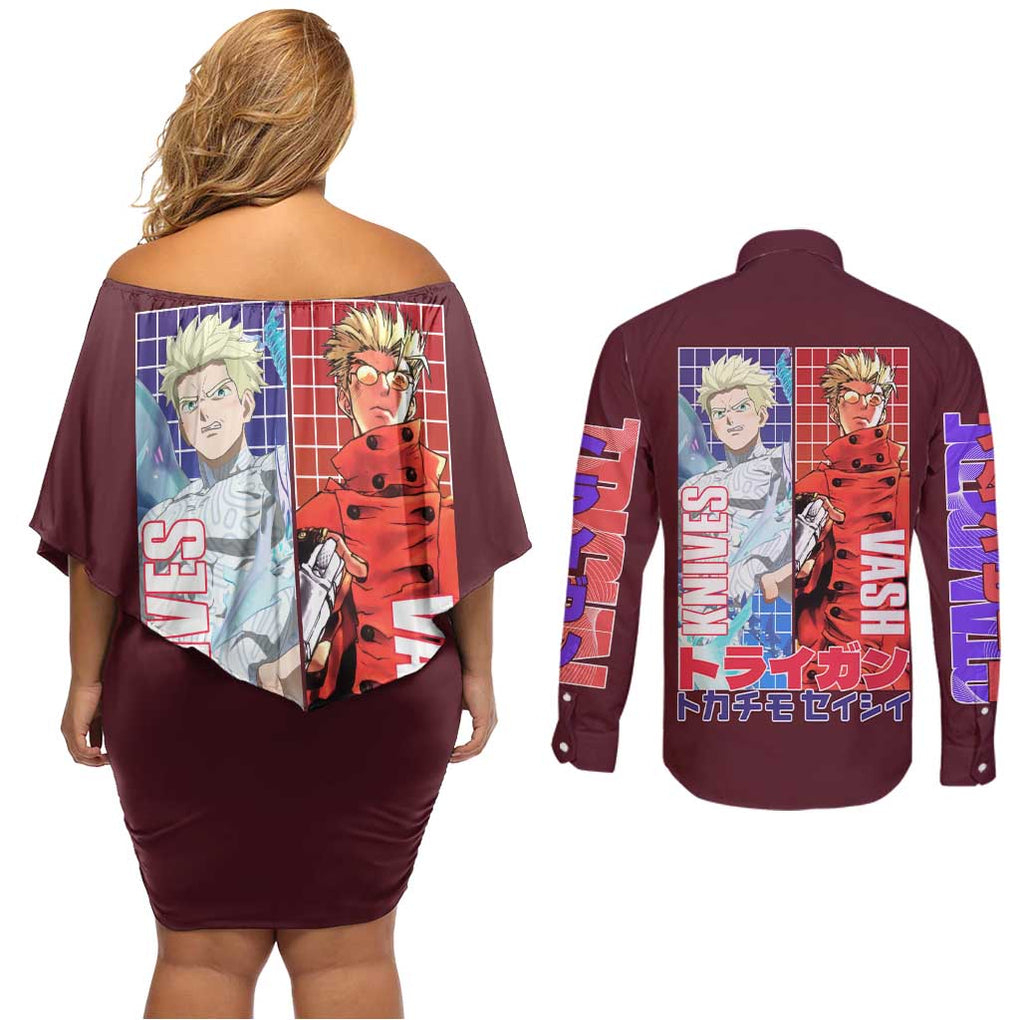 Trigun Stampede Couples Matching Off Shoulder Short Dress and Long Sleeve Button Shirt Japan Anime Style