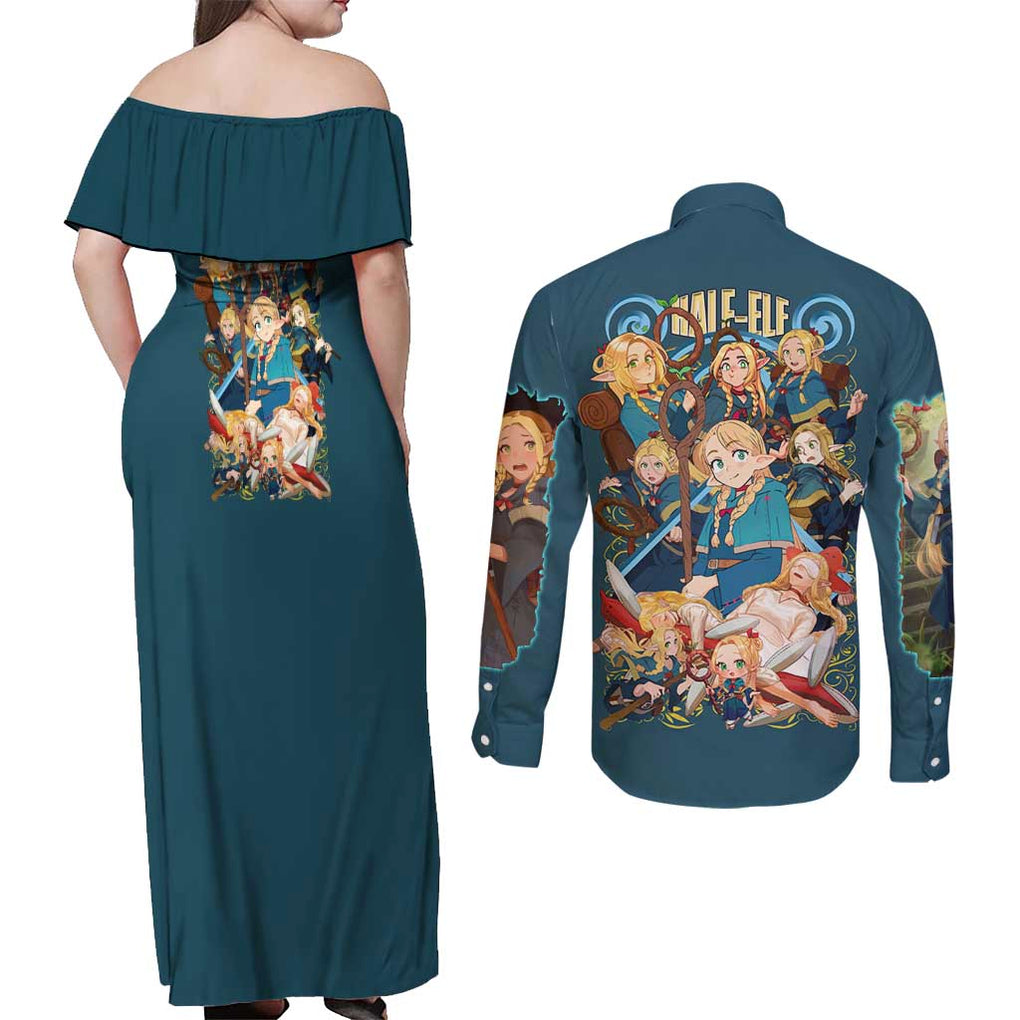 Marcille Donato Delicious in Dungeon Couples Matching Off Shoulder Maxi Dress and Long Sleeve Button Shirt Japan Anime Style