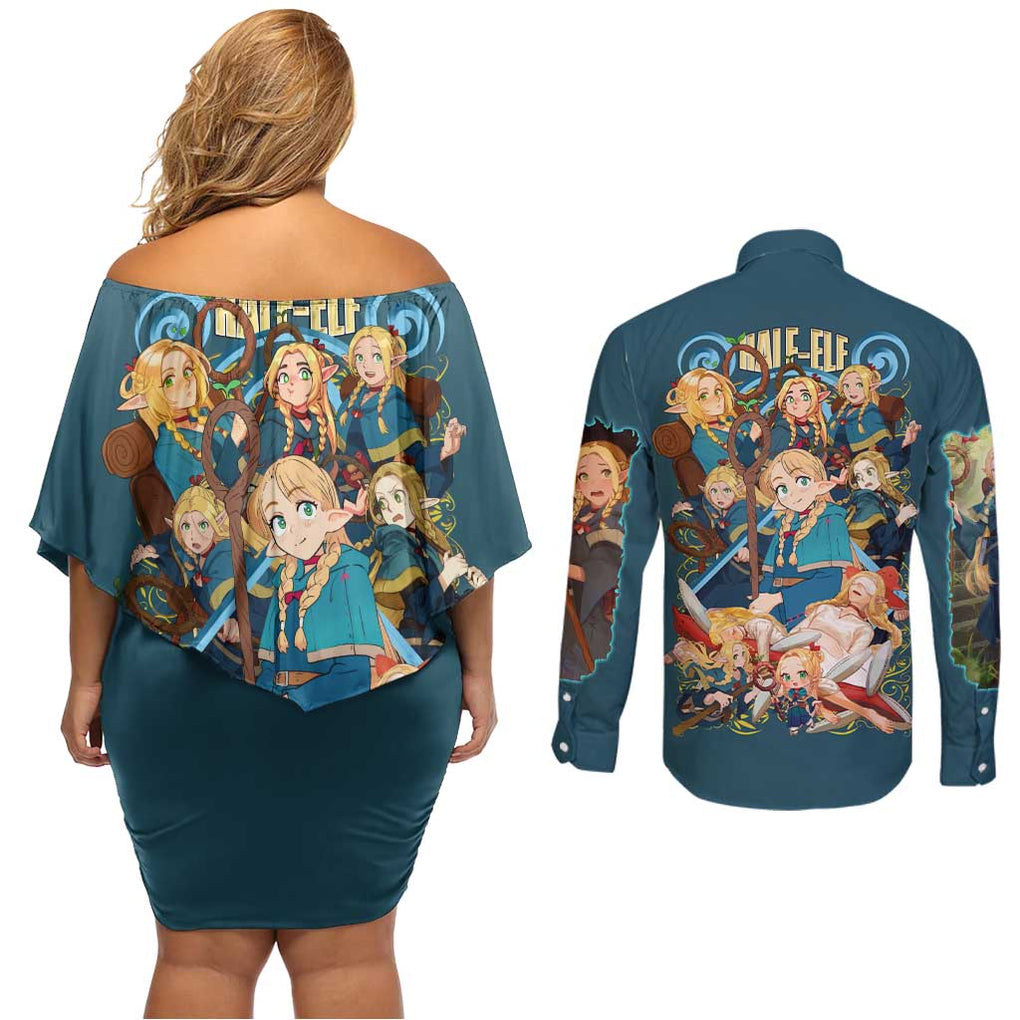Marcille Donato Delicious in Dungeon Couples Matching Off Shoulder Short Dress and Long Sleeve Button Shirt Japan Anime Style