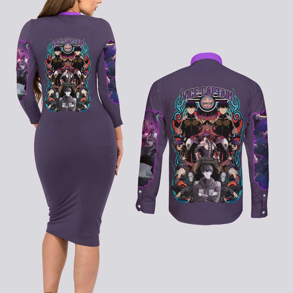 Hoshina Soshiro Kaiju No. 8 Couples Matching Long Sleeve Bodycon Dress and Long Sleeve Button Shirt Japan Anime Style