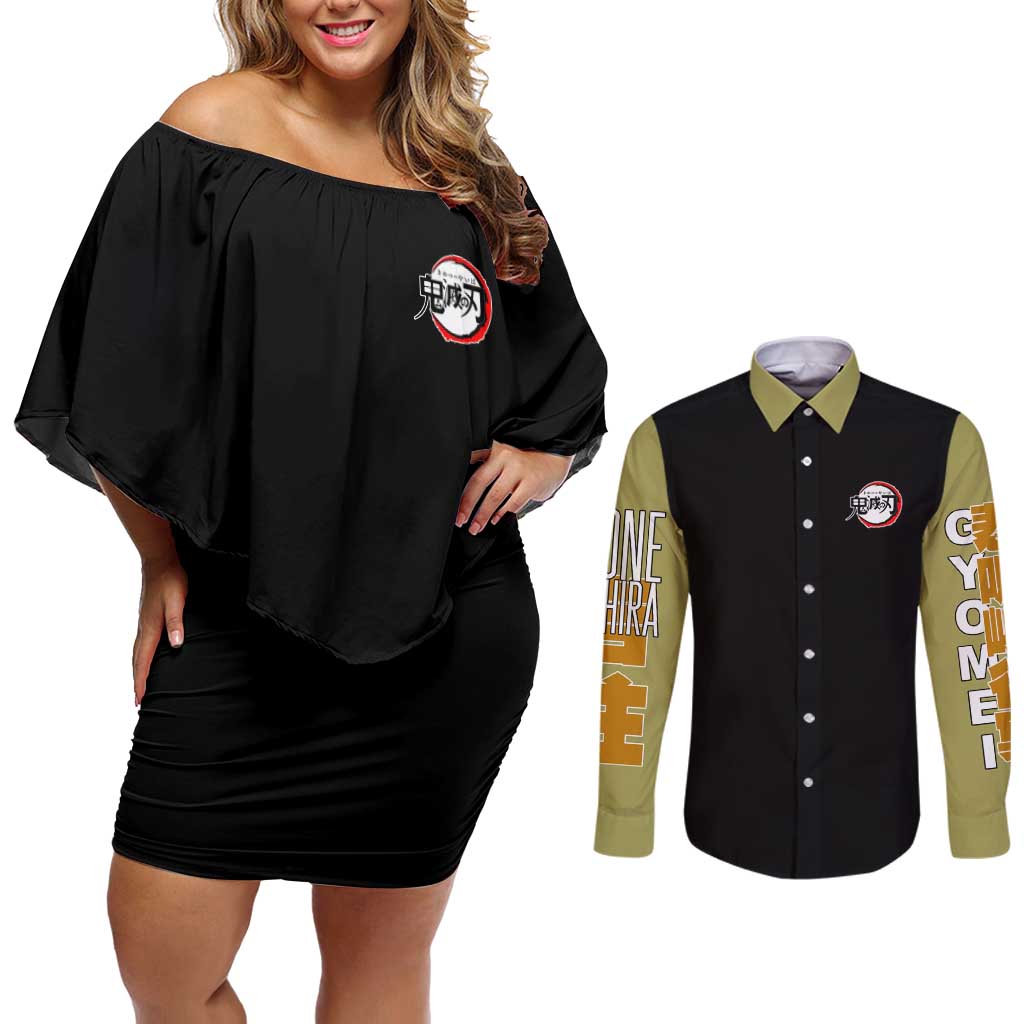Gyomei Himejima V2 Demon Slayer S Couples Matching Off Shoulder Short Dress and Long Sleeve Button Shirt Japan Anime Style - The Mazicc