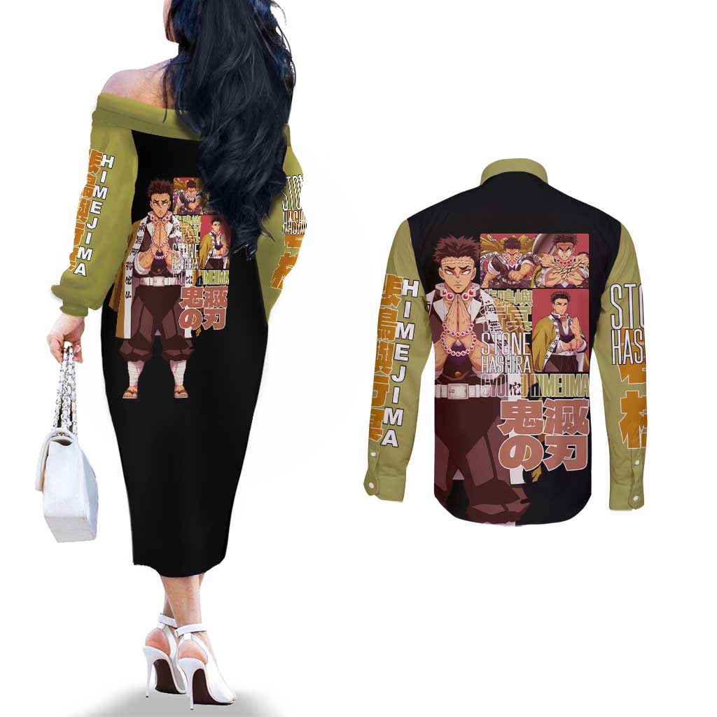 Gyomei Himejima V2 Demon Slayer S Couples Matching Off The Shoulder Long Sleeve Dress and Long Sleeve Button Shirt Japan Anime Style - The Mazicc