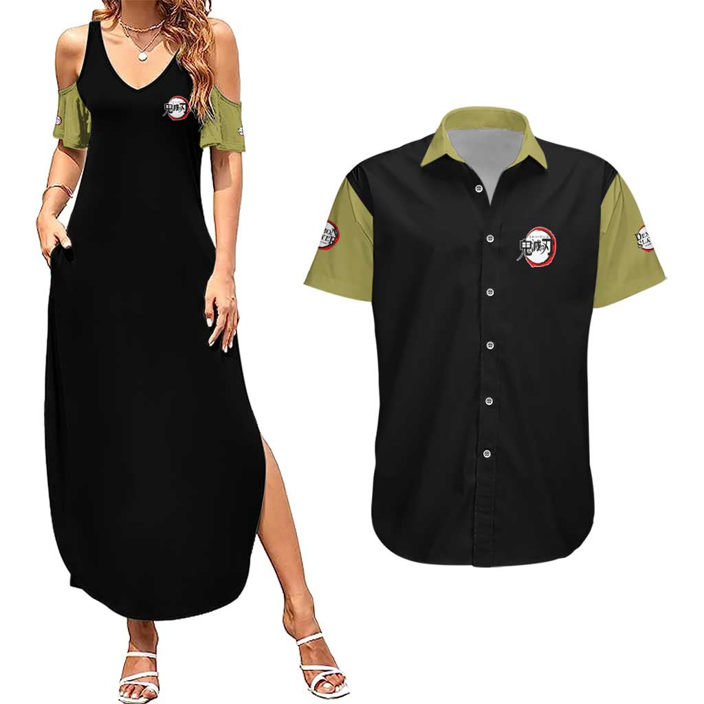 Gyomei Himejima V2 Demon Slayer S Couples Matching Summer Maxi Dress and Hawaiian Shirt Japan Anime Style - The Mazicc