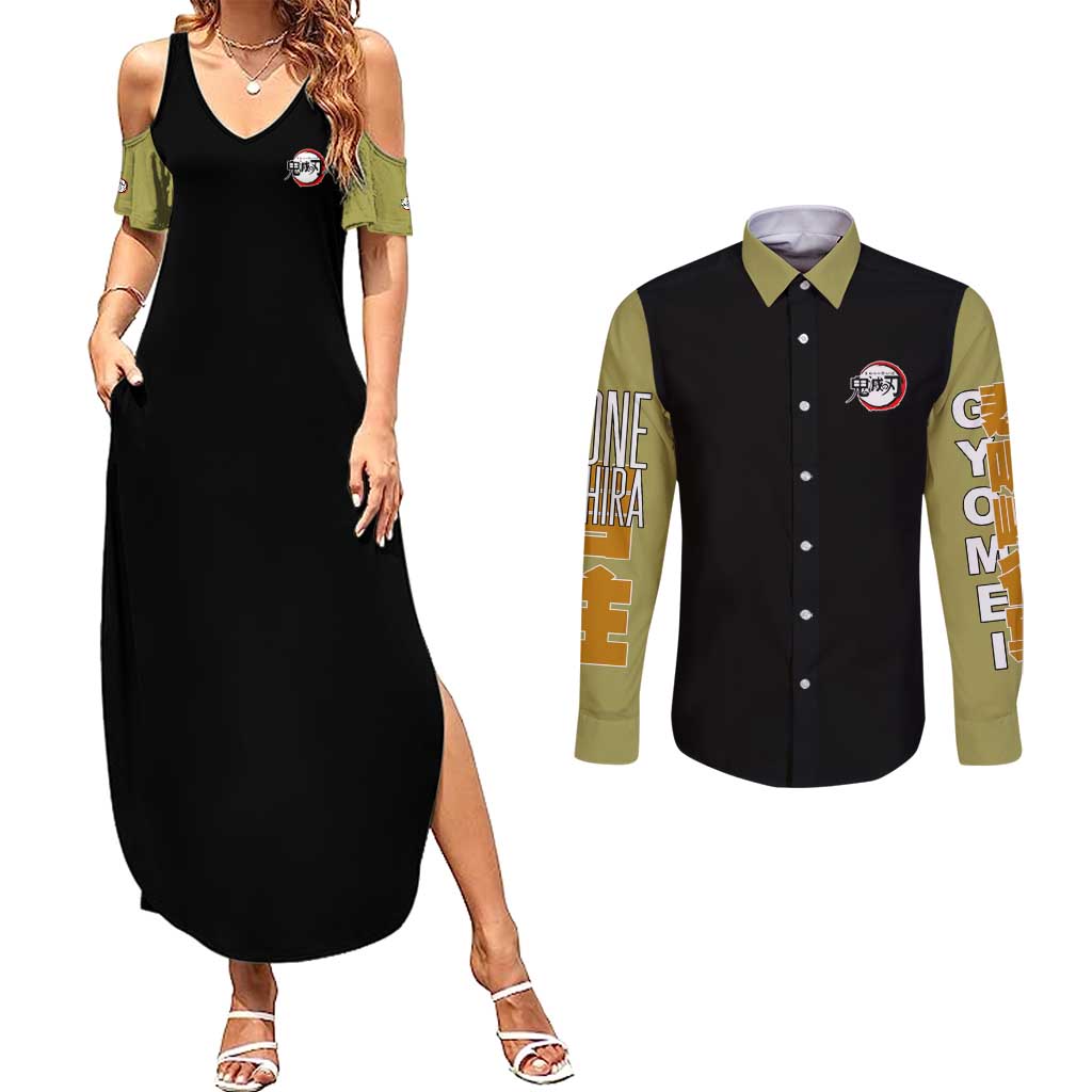 Gyomei Himejima V2 Demon Slayer S Couples Matching Summer Maxi Dress and Long Sleeve Button Shirt Japan Anime Style - The Mazicc
