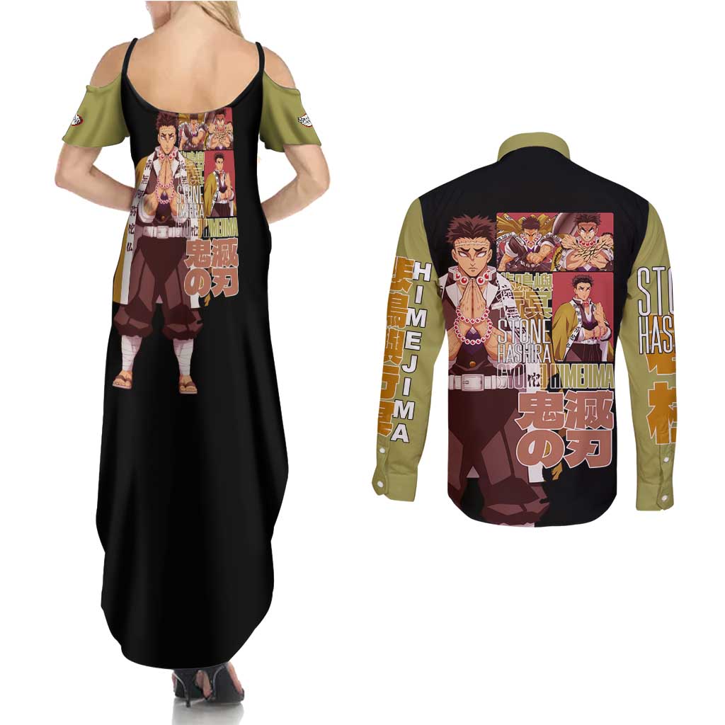 Gyomei Himejima V2 Demon Slayer S Couples Matching Summer Maxi Dress and Long Sleeve Button Shirt Japan Anime Style - The Mazicc