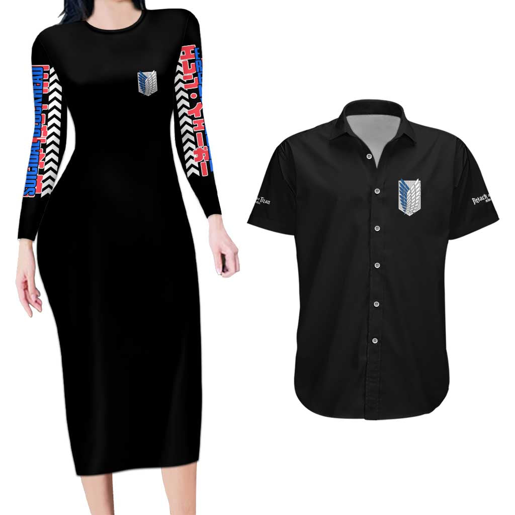 Eren Yeager V2 Attack on Titan Couples Matching Long Sleeve Bodycon Dress and Hawaiian Shirt Japan Anime Style - The Mazicc