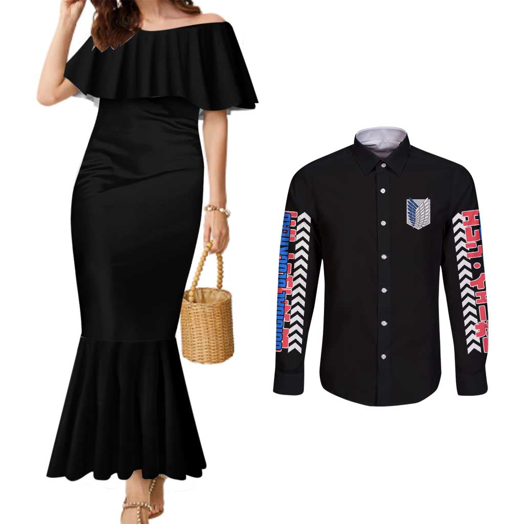 Eren Yeager V2 Attack on Titan Couples Matching Mermaid Dress and Long Sleeve Button Shirt Japan Anime Style - The Mazicc