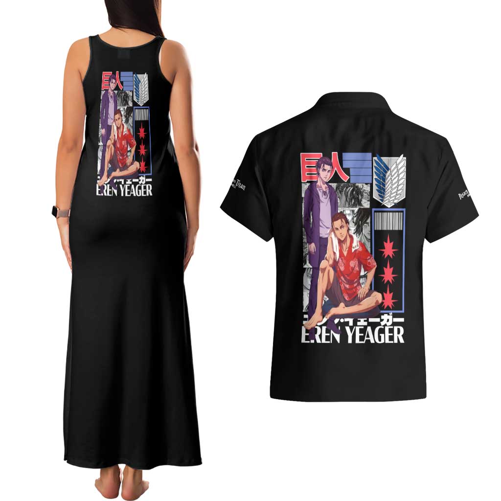 Eren Yeager V2 Attack on Titan Couples Matching Tank Maxi Dress and Hawaiian Shirt Japan Anime Style - The Mazicc