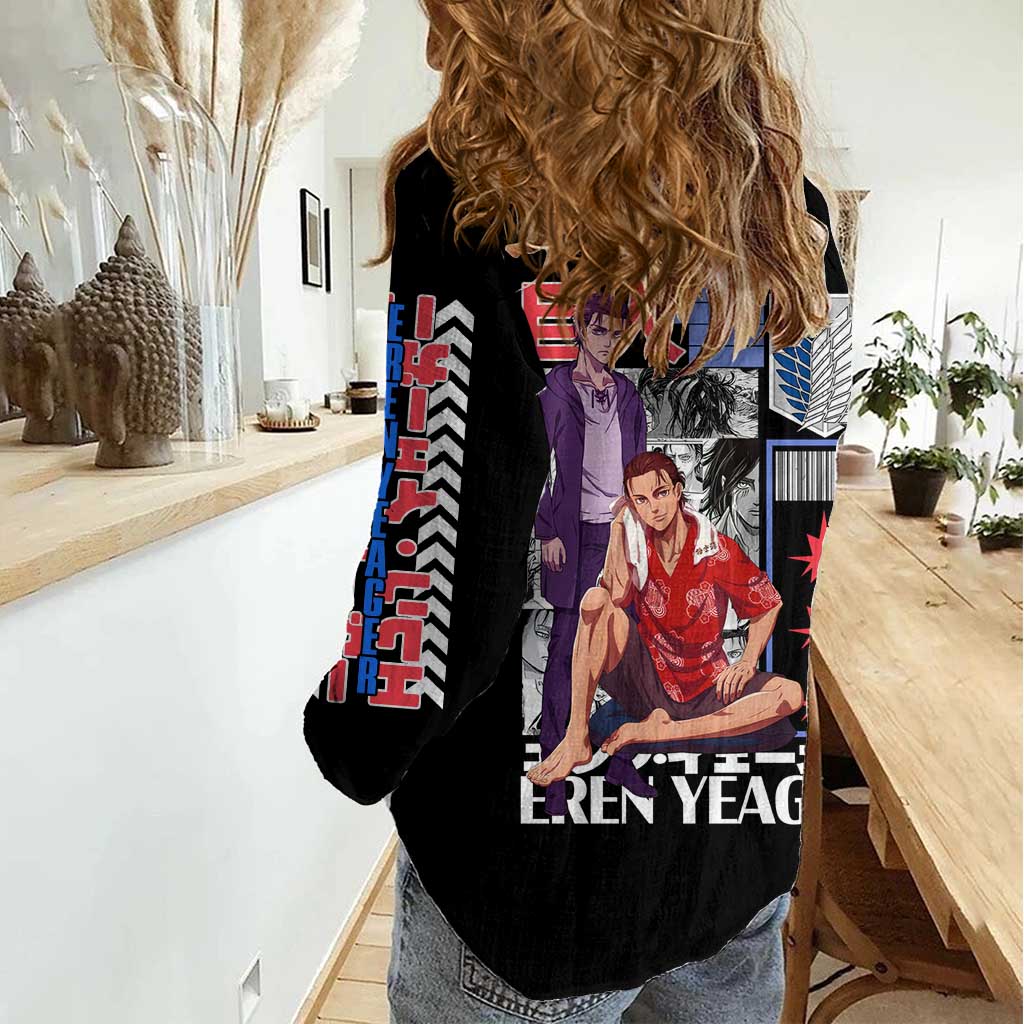 Eren Yeager V2 Attack on Titan Women Casual Shirt Japan Anime Style - The Mazicc