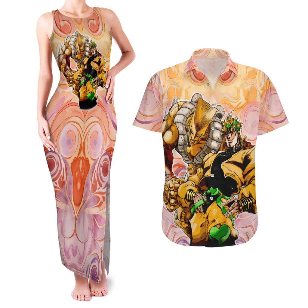 Trippy Dio V2 Jojo’s Bizarre Adventure Couples Matching Tank Maxi Dress and Hawaiian Shirt Trippy Mix Anime Style - The Mazicc
