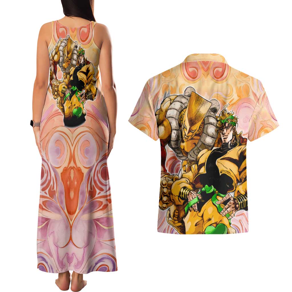 Trippy Dio V2 Jojo’s Bizarre Adventure Couples Matching Tank Maxi Dress and Hawaiian Shirt Trippy Mix Anime Style - The Mazicc
