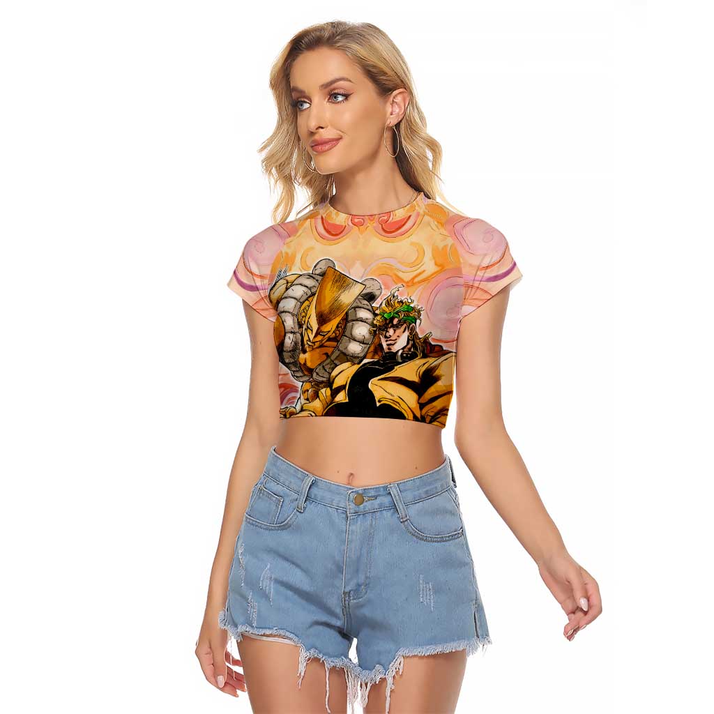 Trippy Dio V2 Jojo’s Bizarre Adventure Raglan Cropped T Shirt Trippy Mix Anime Style - The Mazicc