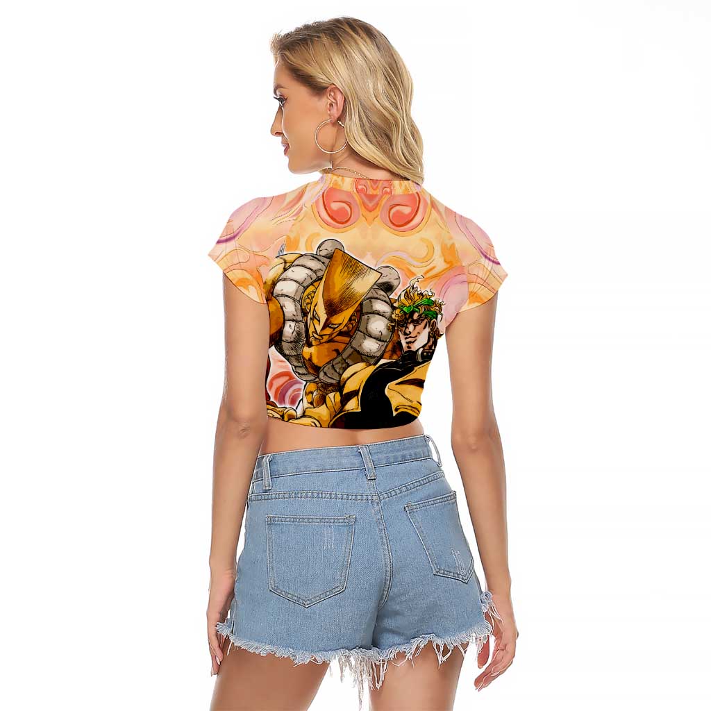 Trippy Dio V2 Jojo’s Bizarre Adventure Raglan Cropped T Shirt Trippy Mix Anime Style - The Mazicc