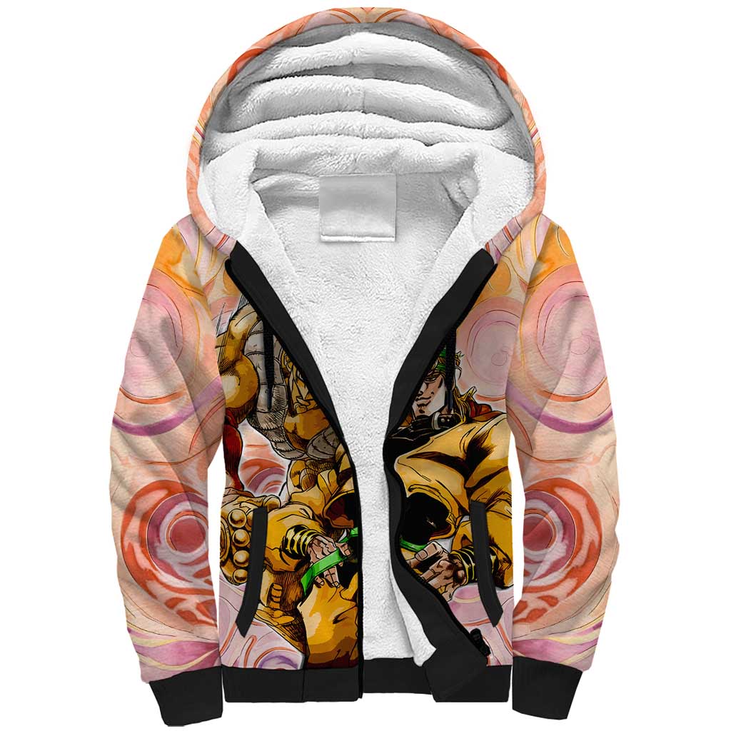Trippy Dio V2 Jojo’s Bizarre Adventure Sherpa Hoodie Trippy Mix Anime Style - The Mazicc