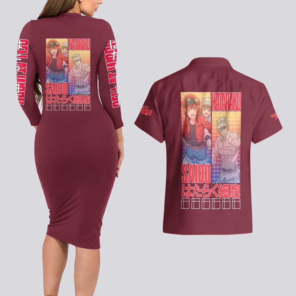 Cells at Work Couples Matching Long Sleeve Bodycon Dress and Hawaiian Shirt Japan Anime Style - The Mazicc