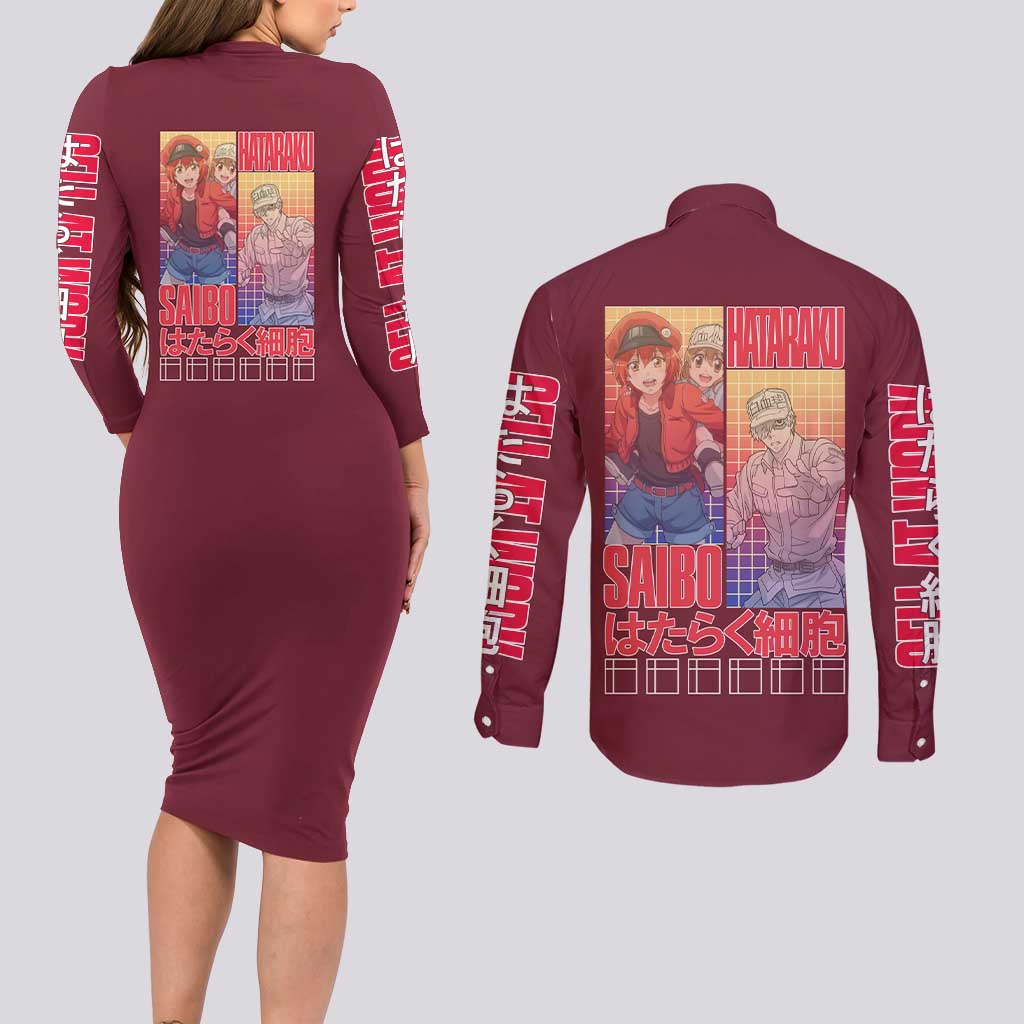 Cells at Work Couples Matching Long Sleeve Bodycon Dress and Long Sleeve Button Shirt Japan Anime Style - The Mazicc