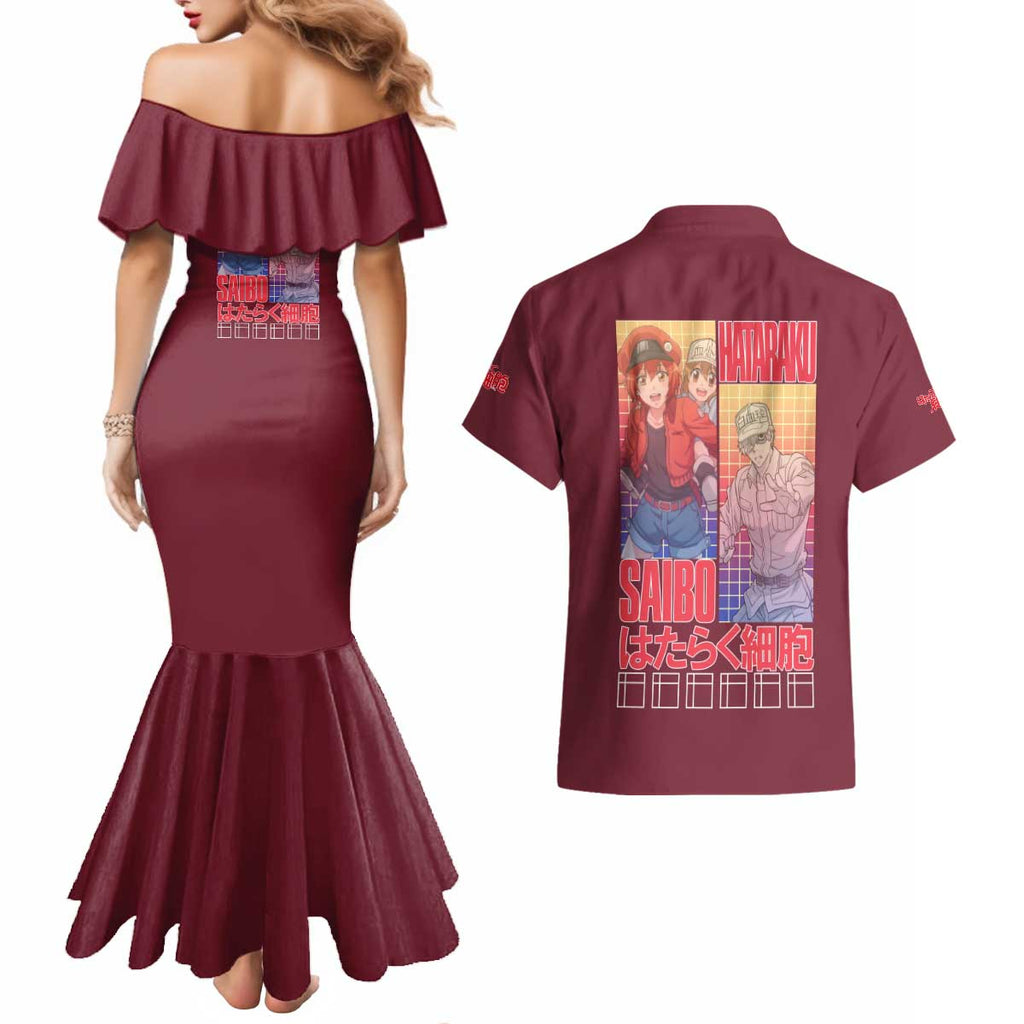 Cells at Work Couples Matching Mermaid Dress and Hawaiian Shirt Japan Anime Style - The Mazicc