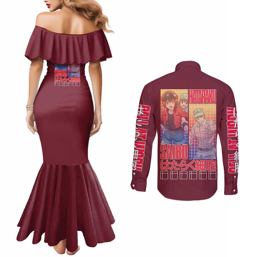 Cells at Work Couples Matching Mermaid Dress and Long Sleeve Button Shirt Japan Anime Style - The Mazicc