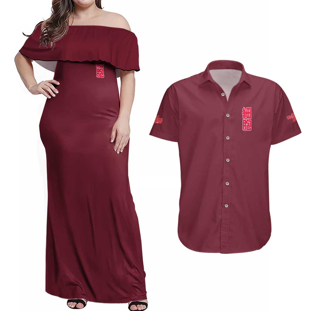 Cells at Work Couples Matching Off Shoulder Maxi Dress and Hawaiian Shirt Japan Anime Style - The Mazicc