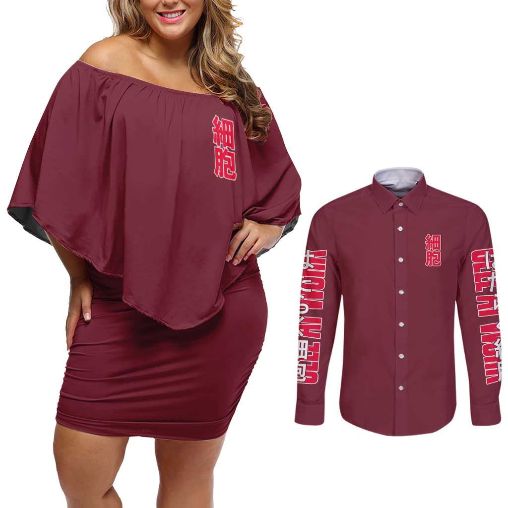 Cells at Work Couples Matching Off Shoulder Short Dress and Long Sleeve Button Shirt Japan Anime Style - The Mazicc