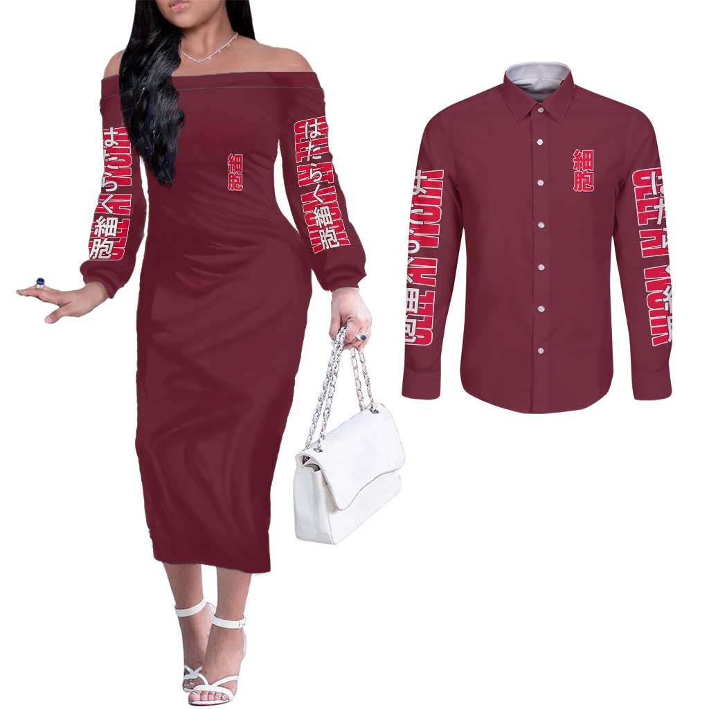 Cells at Work Couples Matching Off The Shoulder Long Sleeve Dress and Long Sleeve Button Shirt Japan Anime Style - The Mazicc