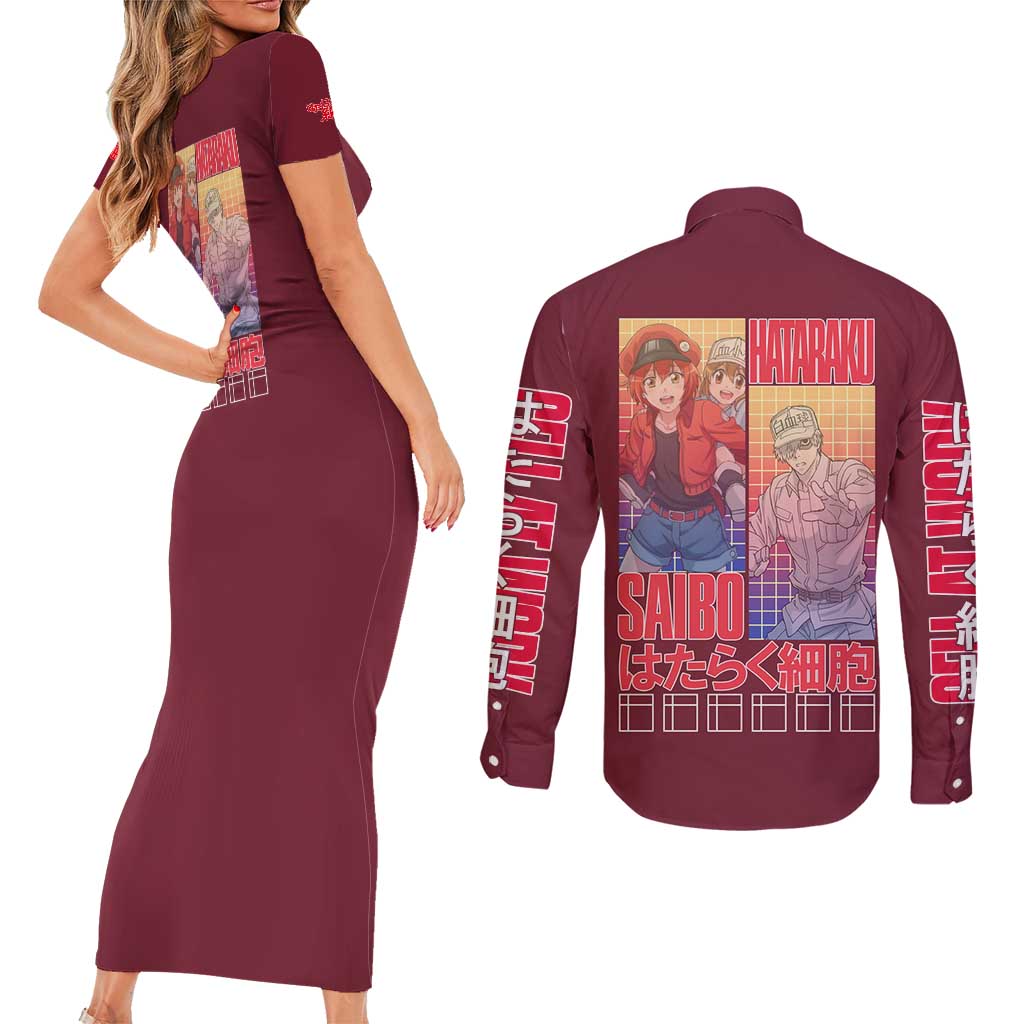 Cells at Work Couples Matching Short Sleeve Bodycon Dress and Long Sleeve Button Shirt Japan Anime Style - The Mazicc
