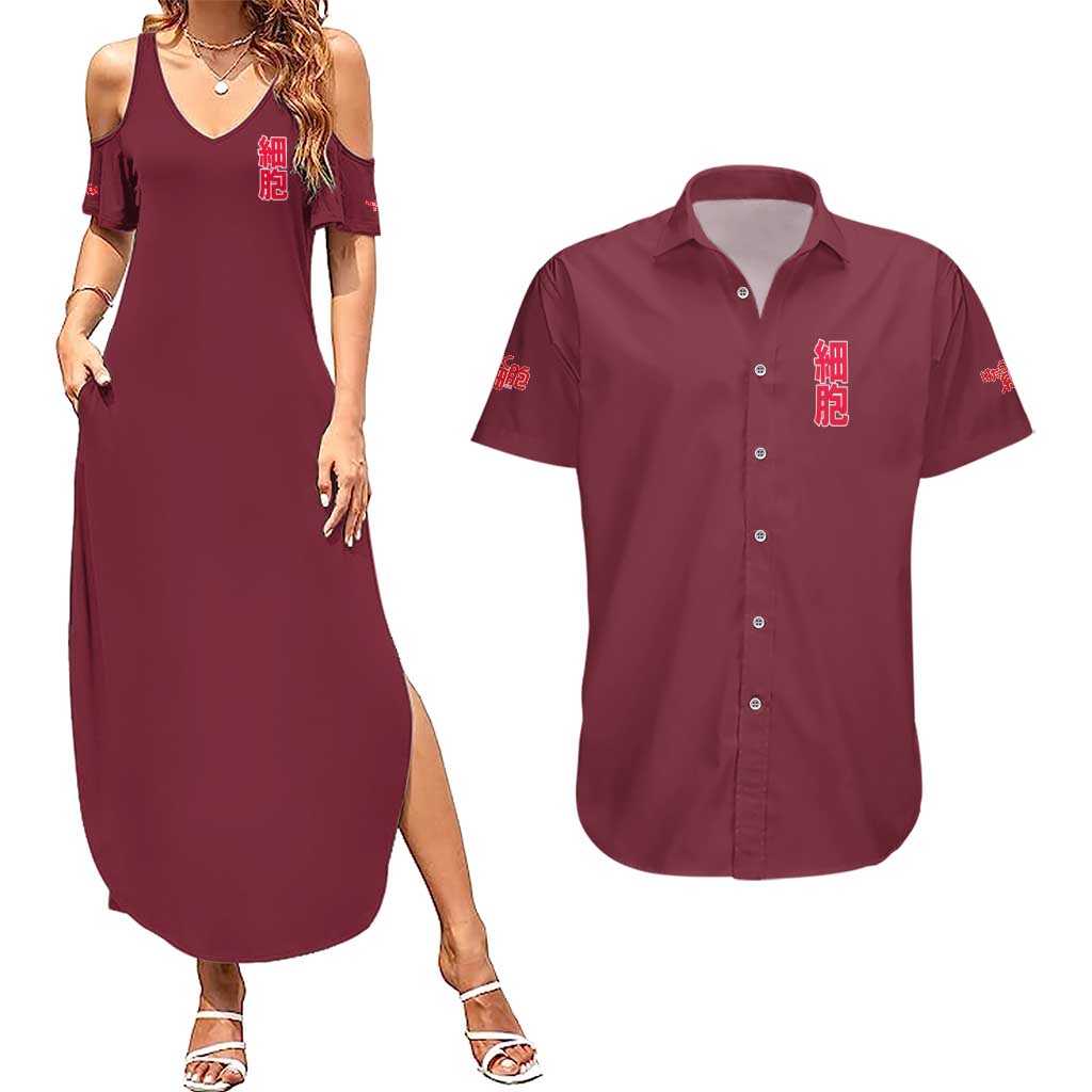 Cells at Work Couples Matching Summer Maxi Dress and Hawaiian Shirt Japan Anime Style - The Mazicc