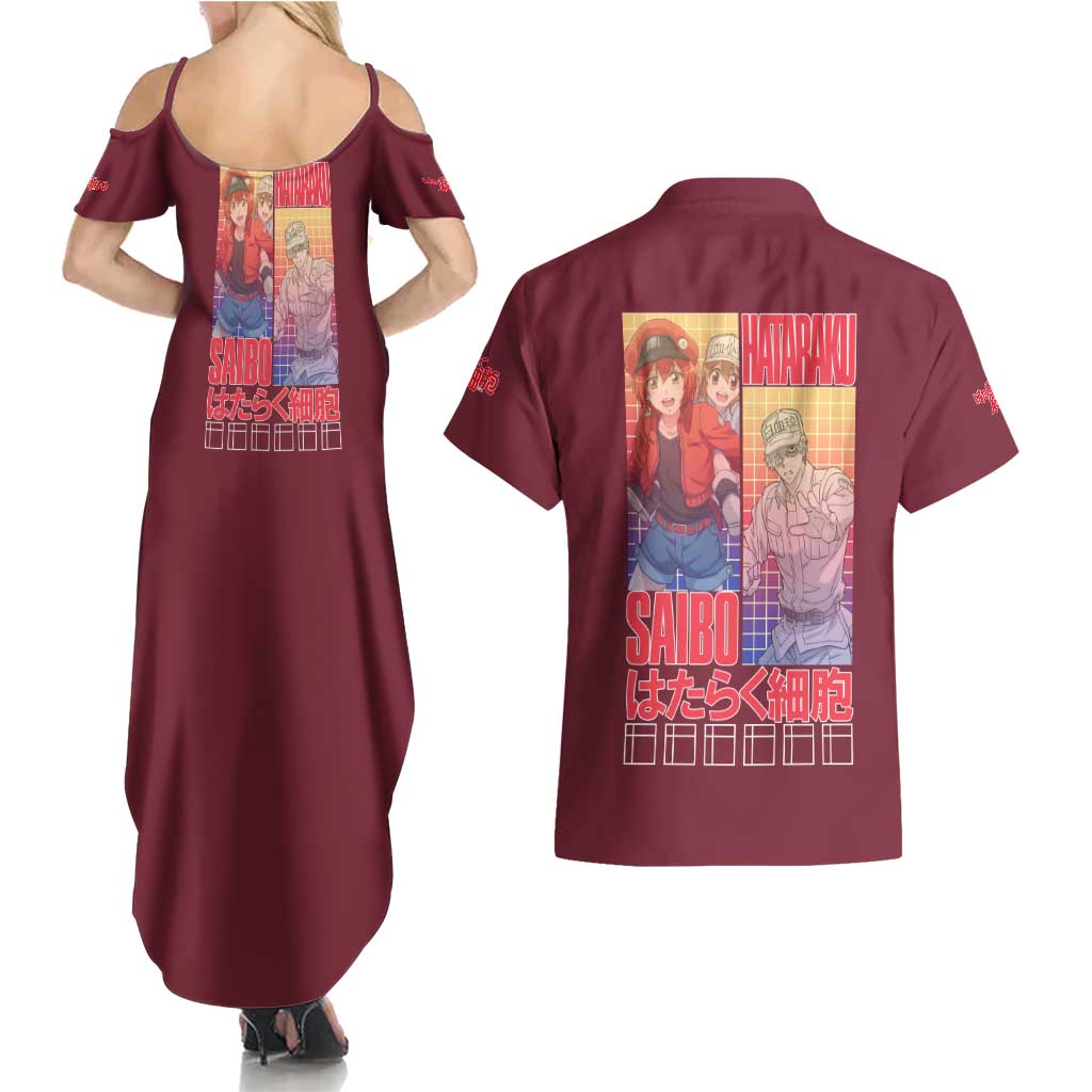 Cells at Work Couples Matching Summer Maxi Dress and Hawaiian Shirt Japan Anime Style - The Mazicc