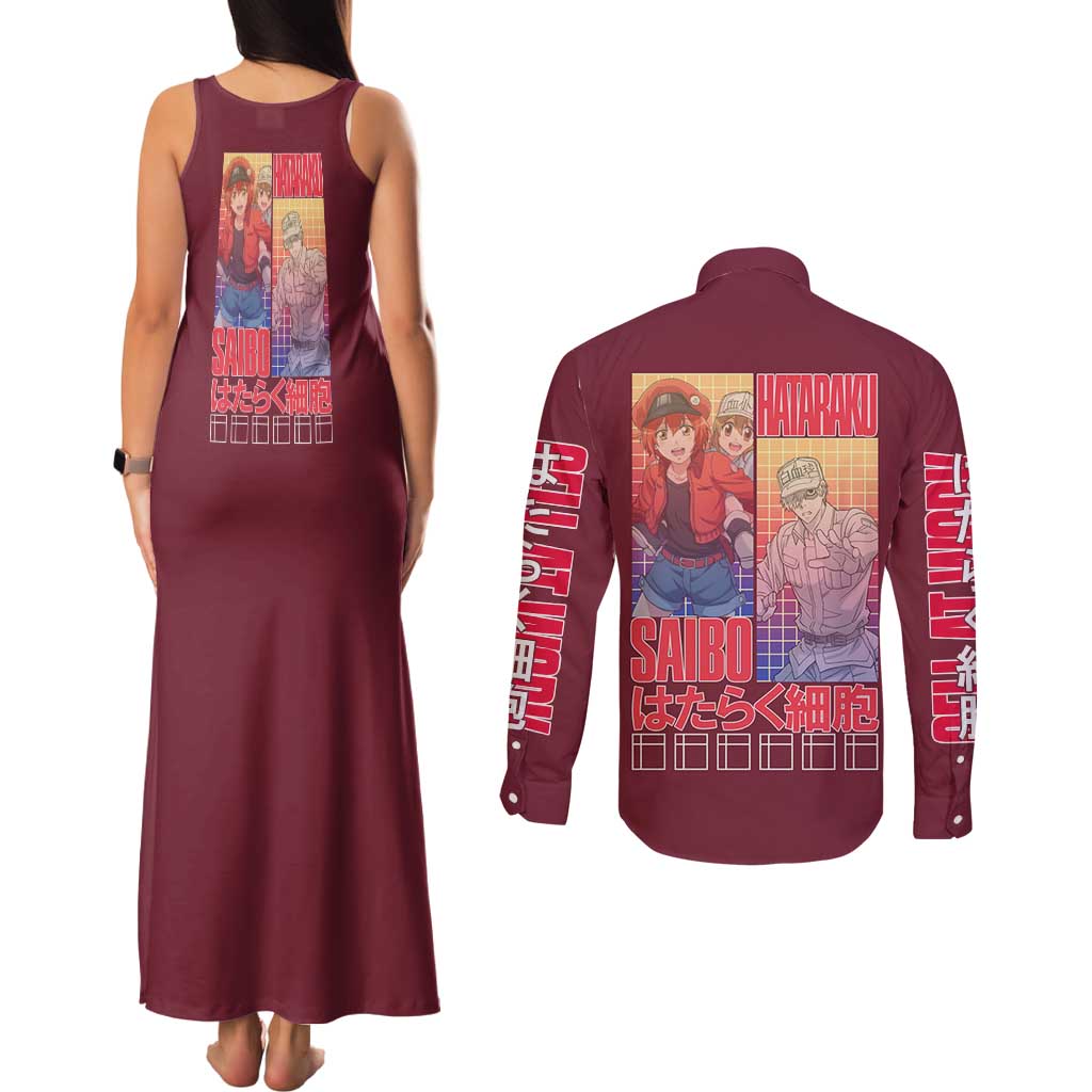 Cells at Work Couples Matching Tank Maxi Dress and Long Sleeve Button Shirt Japan Anime Style - The Mazicc