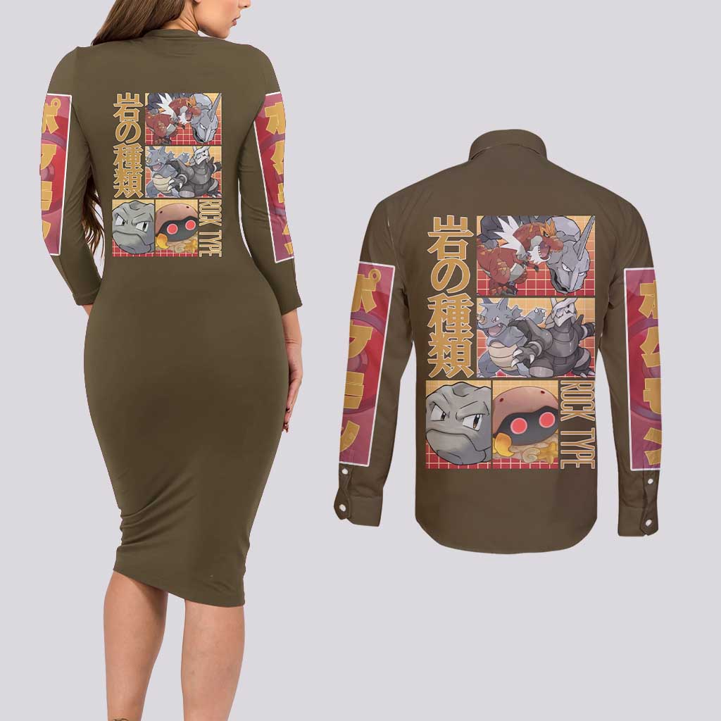 Rock Type Poke Couples Matching Long Sleeve Bodycon Dress and Long Sleeve Button Shirt Japan Anime Style - The Mazicc
