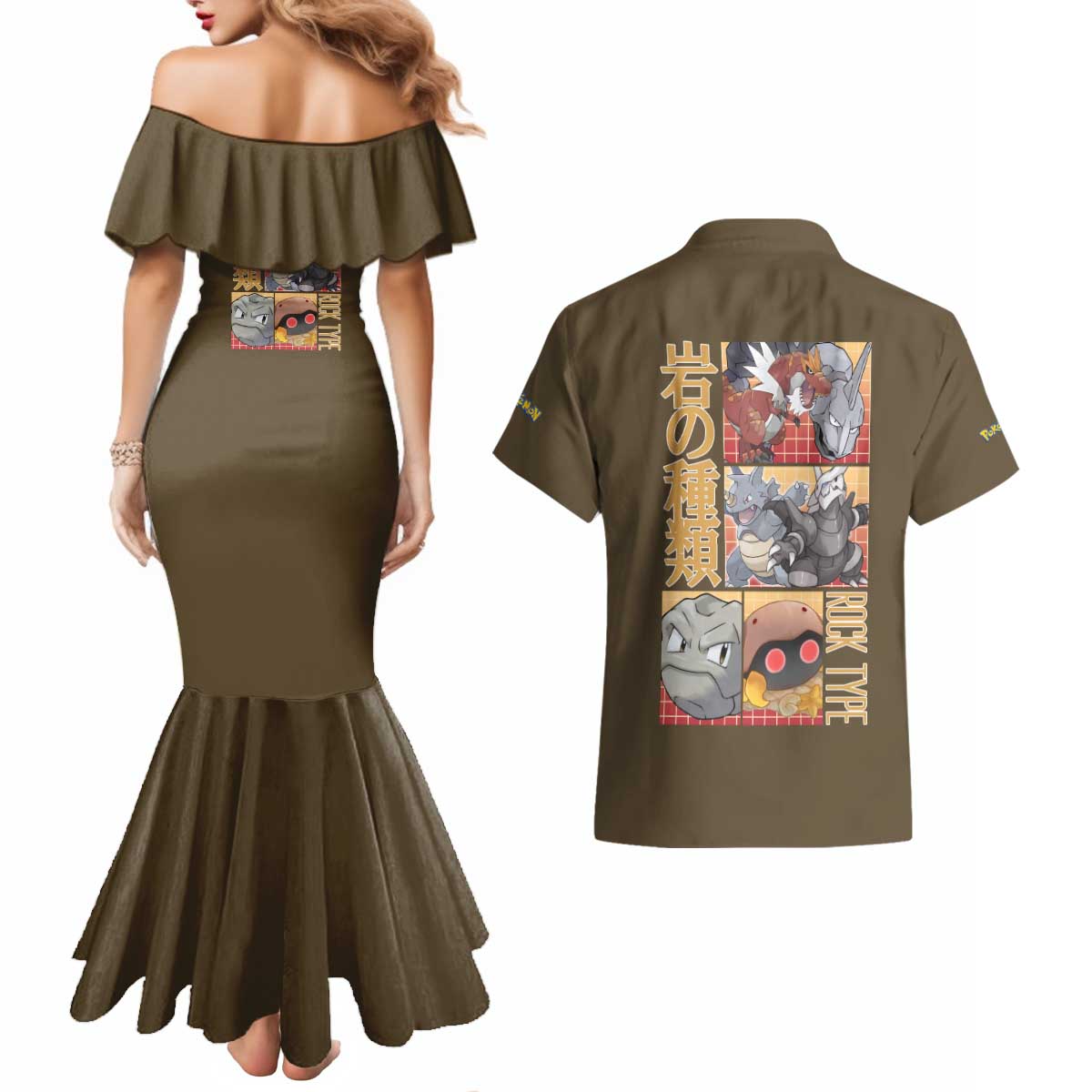 Rock Type Poke Couples Matching Mermaid Dress and Hawaiian Shirt Japan Anime Style - The Mazicc