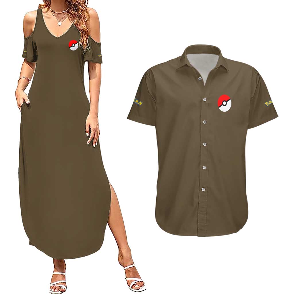 Rock Type Poke Couples Matching Summer Maxi Dress and Hawaiian Shirt Japan Anime Style - The Mazicc