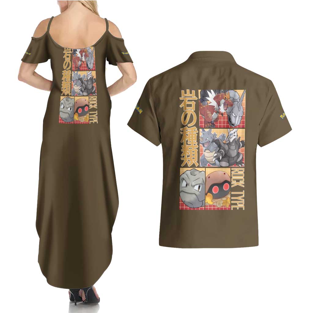 Rock Type Poke Couples Matching Summer Maxi Dress and Hawaiian Shirt Japan Anime Style - The Mazicc