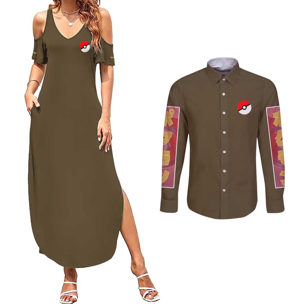 Rock Type Poke Couples Matching Summer Maxi Dress and Long Sleeve Button Shirt Japan Anime Style - The Mazicc