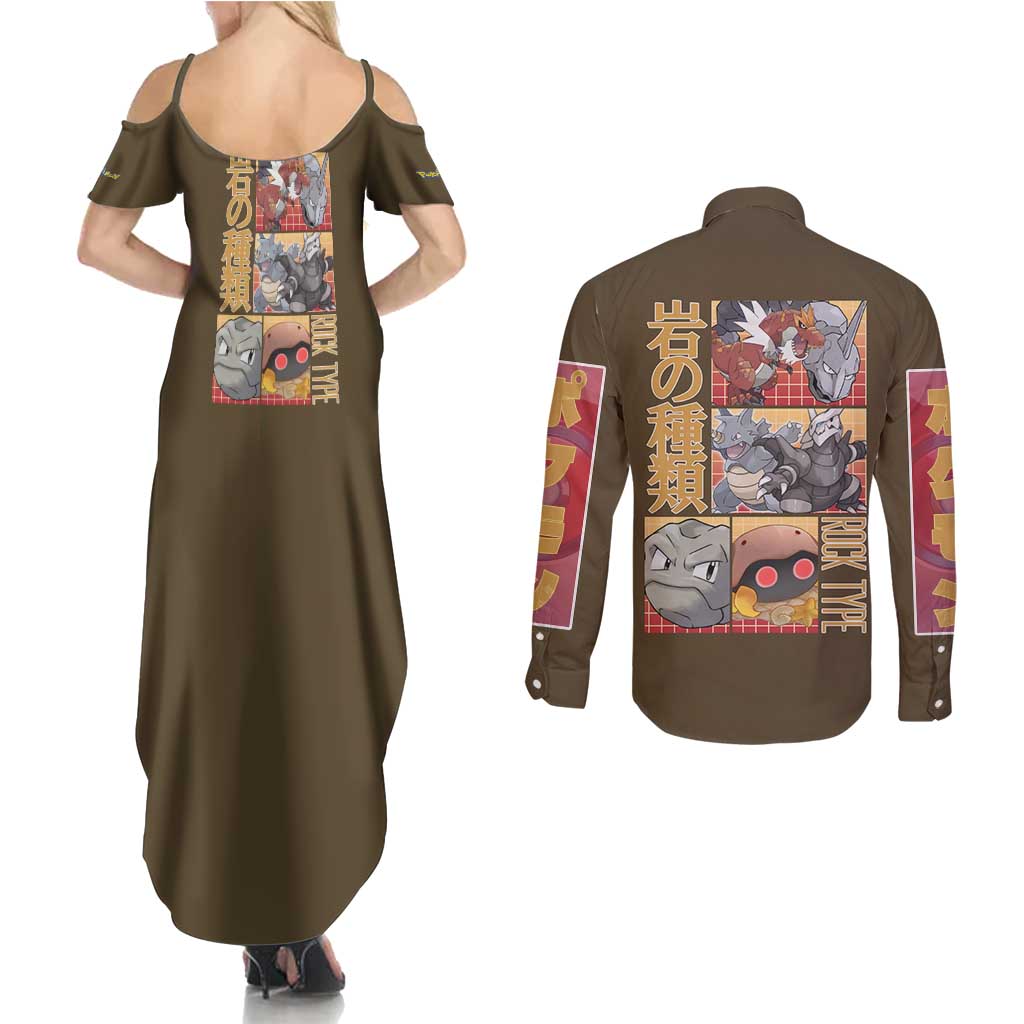 Rock Type Poke Couples Matching Summer Maxi Dress and Long Sleeve Button Shirt Japan Anime Style - The Mazicc
