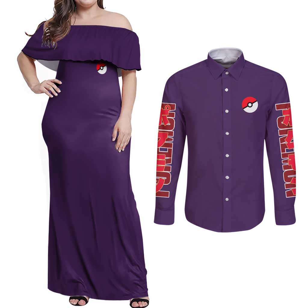 Psychic Type Poke Couples Matching Off Shoulder Maxi Dress and Long Sleeve Button Shirt Japan Anime Style - The Mazicc