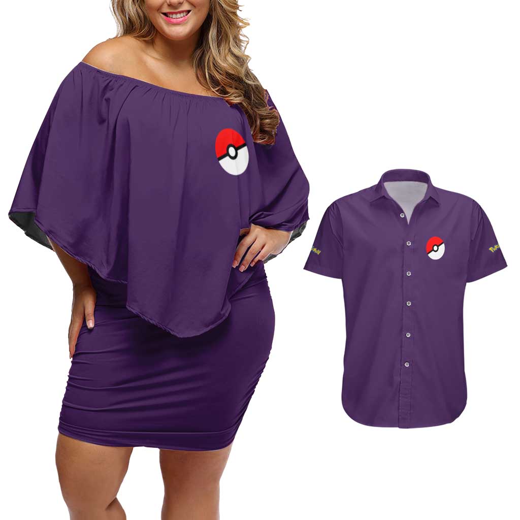 Psychic Type Poke Couples Matching Off Shoulder Short Dress and Hawaiian Shirt Japan Anime Style - The Mazicc