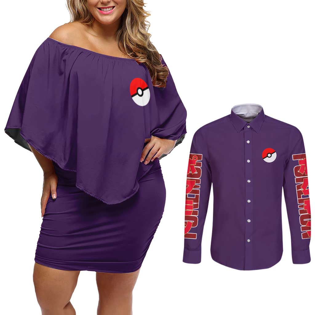 Psychic Type Poke Couples Matching Off Shoulder Short Dress and Long Sleeve Button Shirt Japan Anime Style - The Mazicc