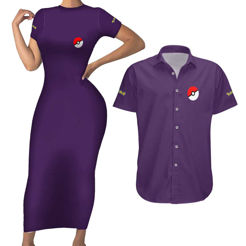Psychic Type Poke Couples Matching Short Sleeve Bodycon Dress and Hawaiian Shirt Japan Anime Style - The Mazicc