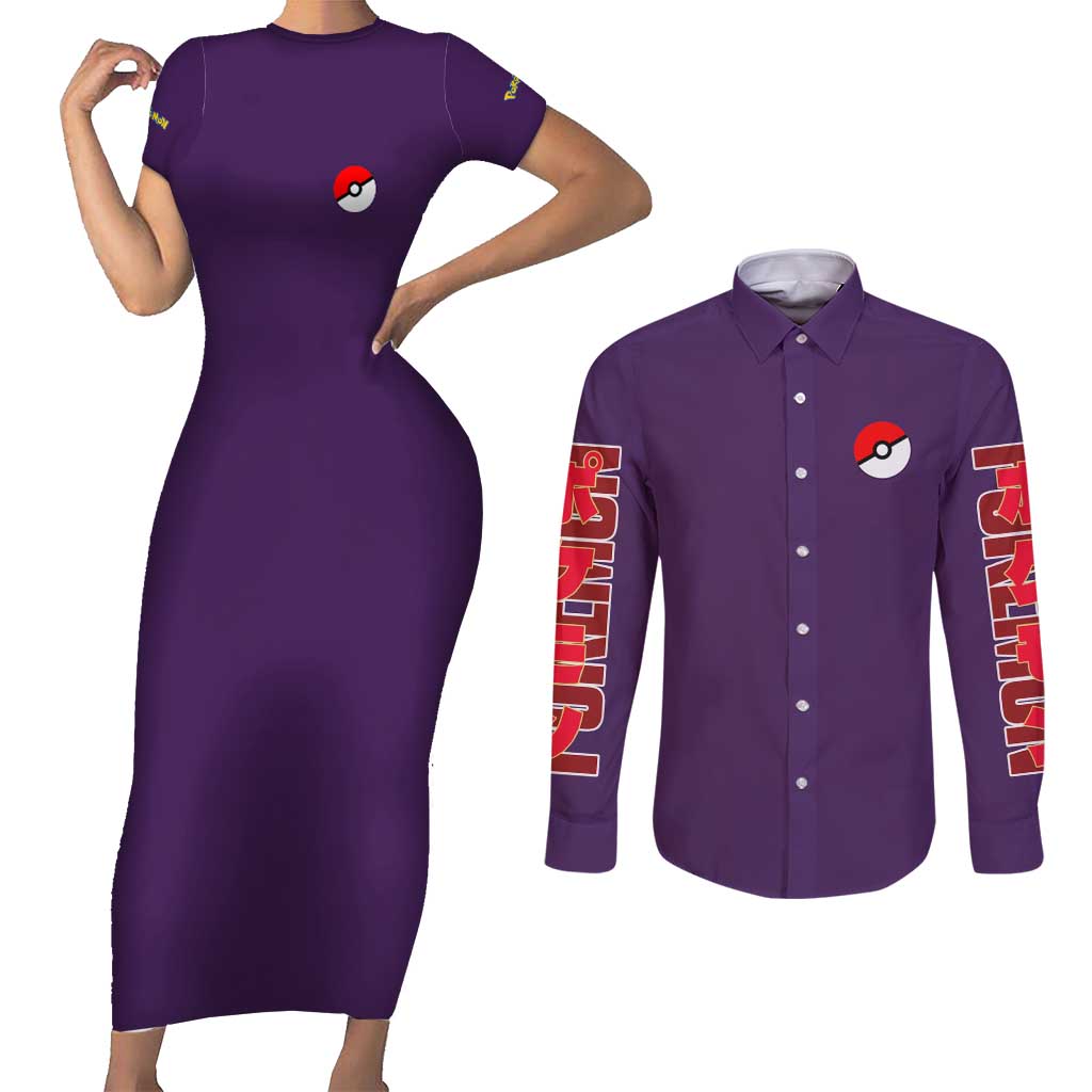 Psychic Type Poke Couples Matching Short Sleeve Bodycon Dress and Long Sleeve Button Shirt Japan Anime Style - The Mazicc