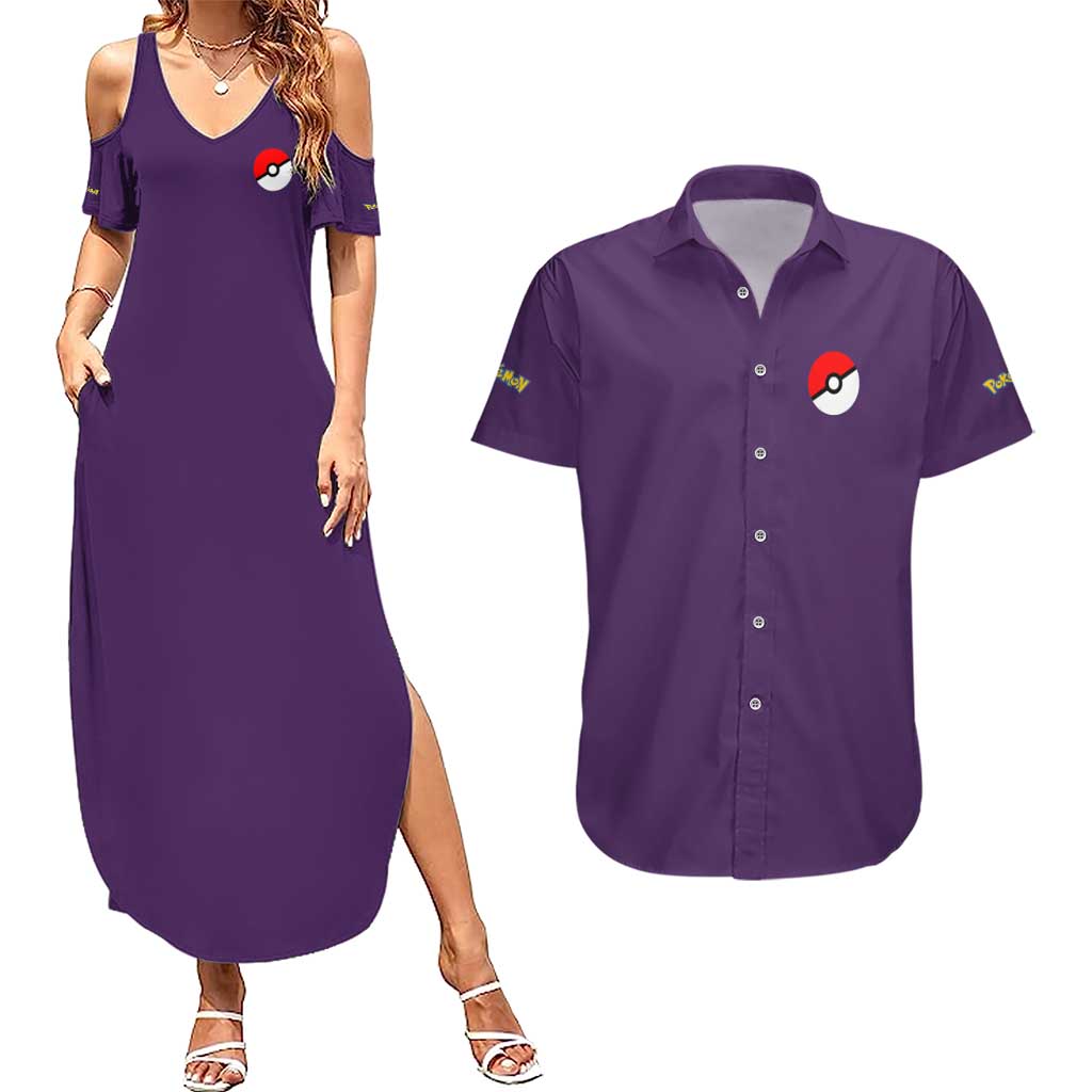 Psychic Type Poke Couples Matching Summer Maxi Dress and Hawaiian Shirt Japan Anime Style - The Mazicc