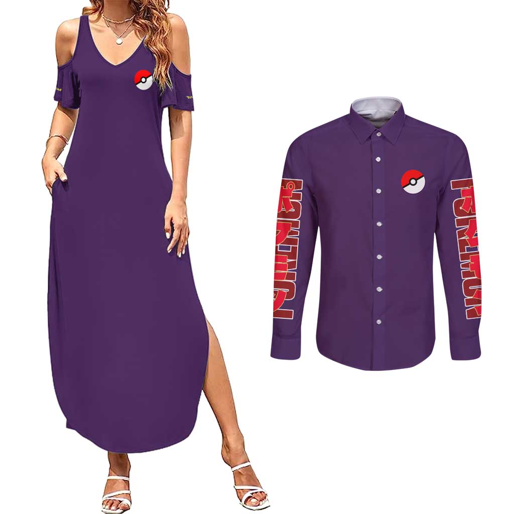 Psychic Type Poke Couples Matching Summer Maxi Dress and Long Sleeve Button Shirt Japan Anime Style - The Mazicc