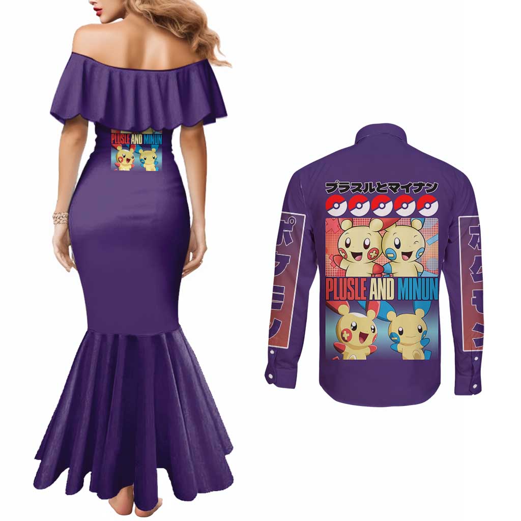 Plusle and Minun Poke Couples Matching Mermaid Dress and Long Sleeve Button Shirt Japan Anime Style - The Mazicc