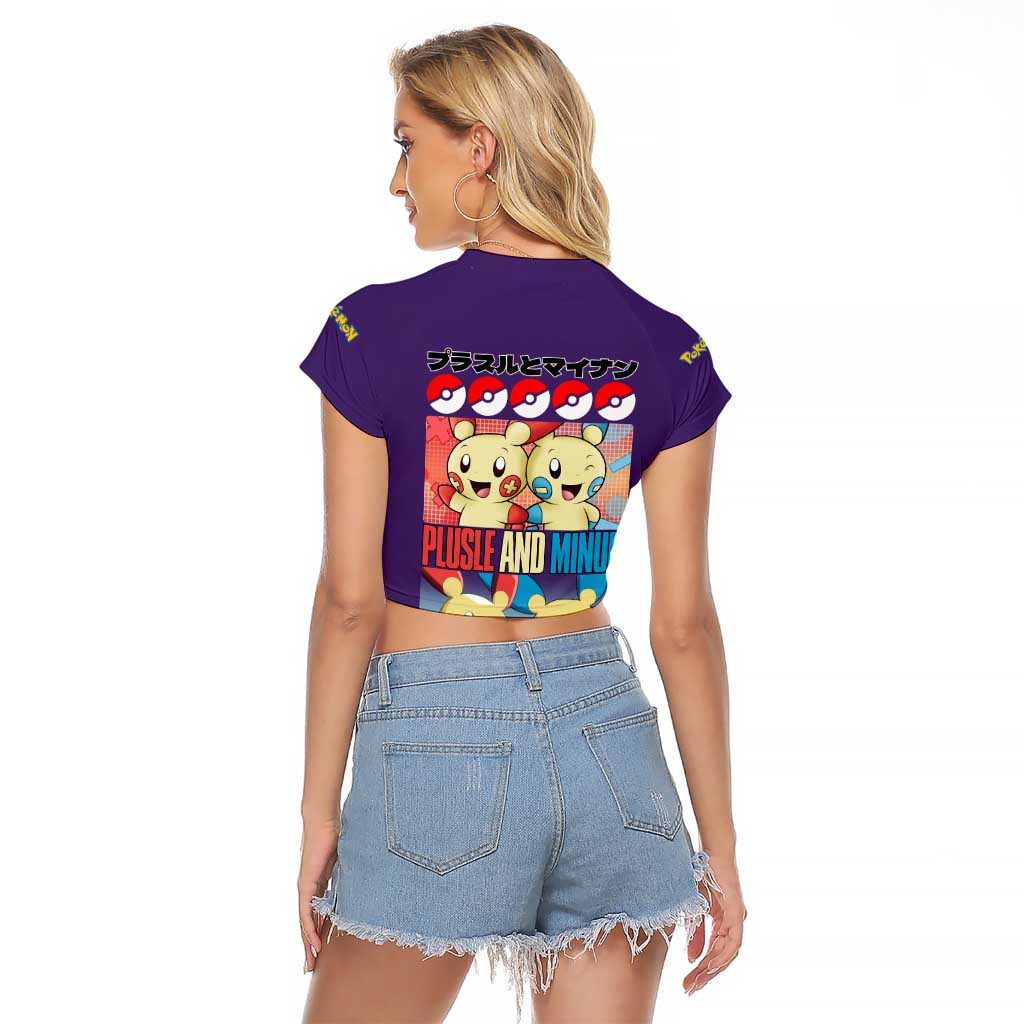 Plusle and Minun Poke Raglan Cropped T Shirt Japan Anime Style - The Mazicc