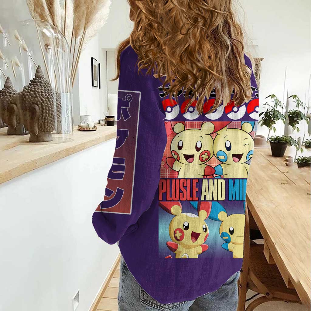 Plusle and Minun Poke Women Casual Shirt Japan Anime Style - The Mazicc
