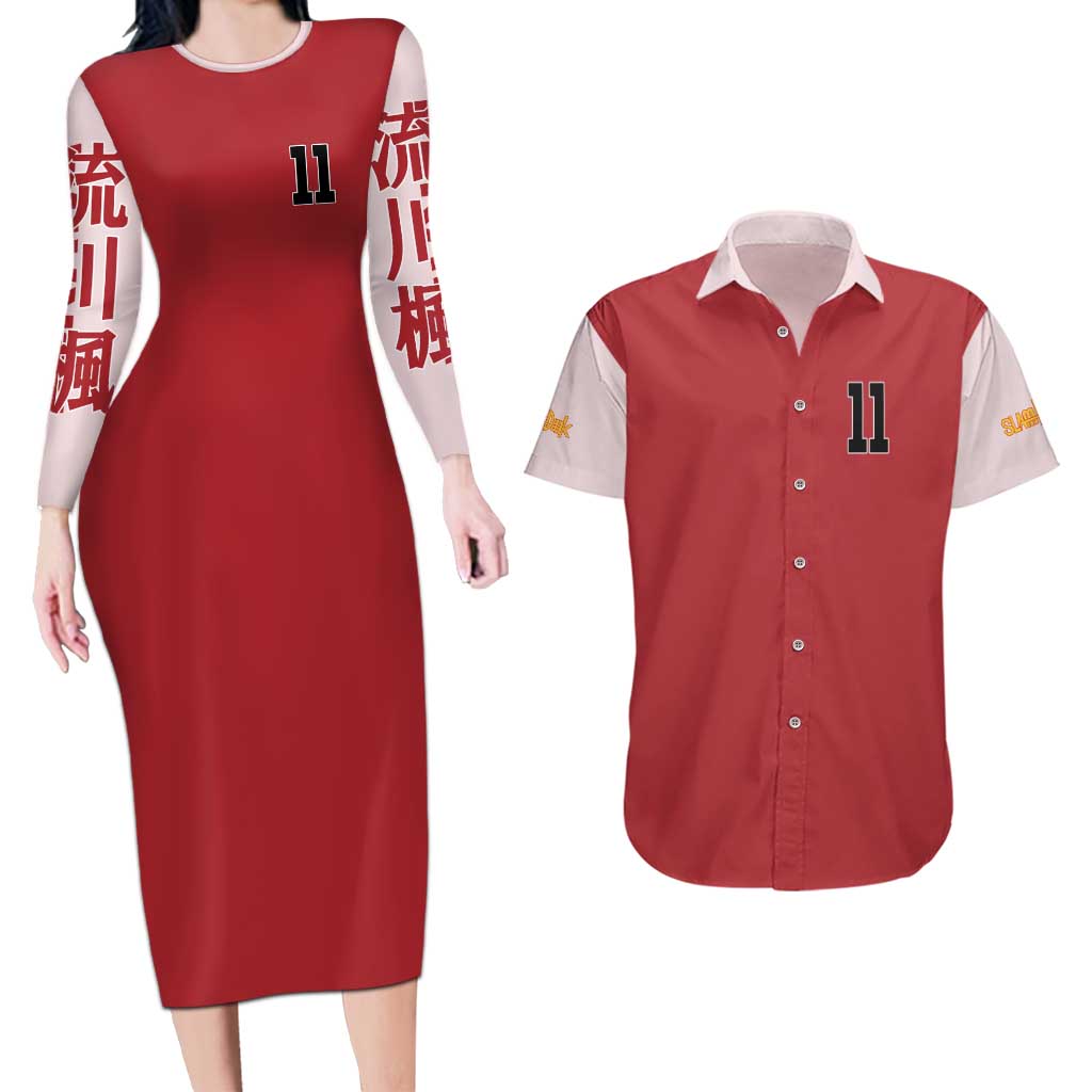 Kaede Rukawa Slam Dunk Couples Matching Long Sleeve Bodycon Dress and Hawaiian Shirt Japan Anime Style - The Mazicc