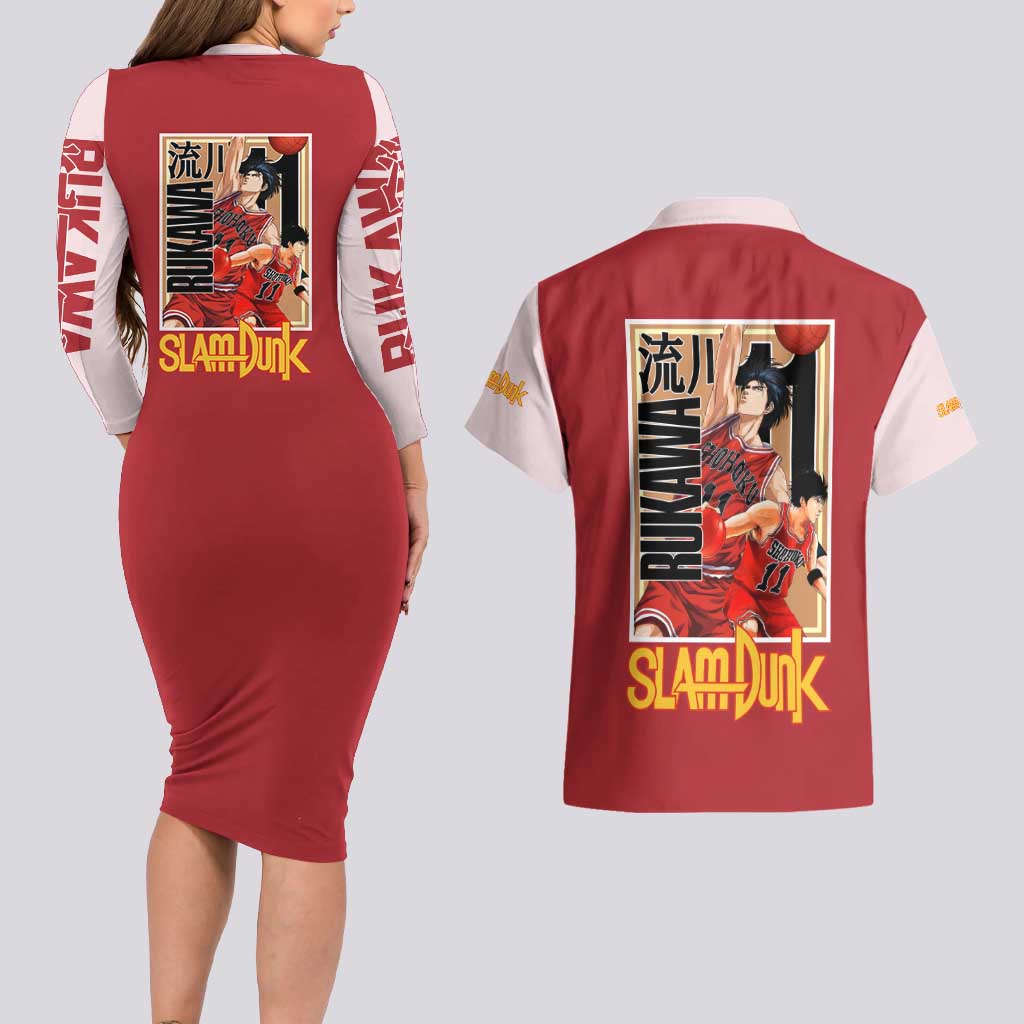 Kaede Rukawa Slam Dunk Couples Matching Long Sleeve Bodycon Dress and Hawaiian Shirt Japan Anime Style - The Mazicc