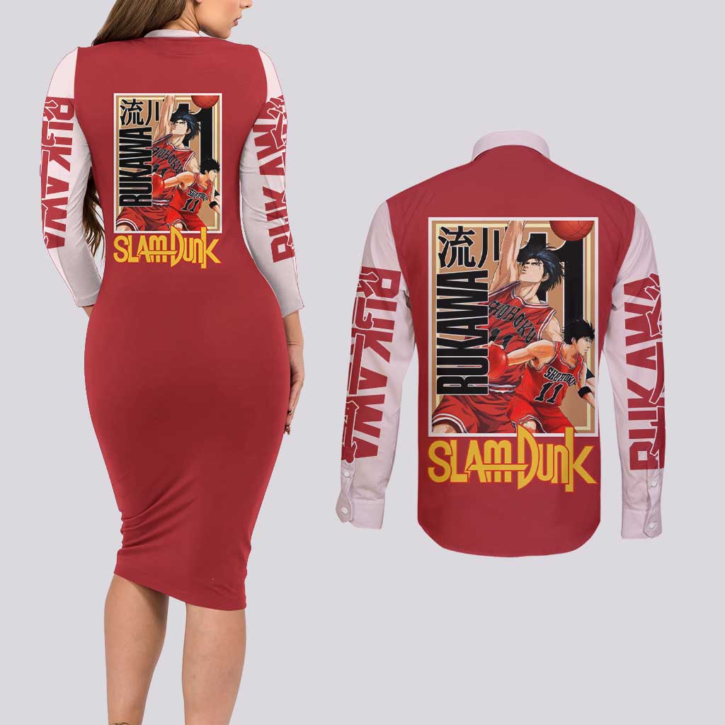 Kaede Rukawa Slam Dunk Couples Matching Long Sleeve Bodycon Dress and Long Sleeve Button Shirt Japan Anime Style - The Mazicc